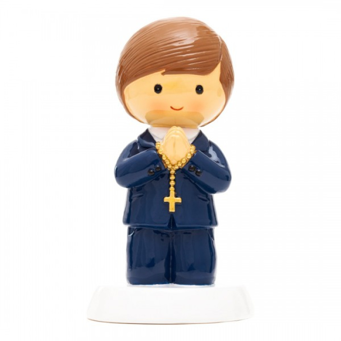 Boneco Comunhão Menino Moreno c/Terço de Joelhos 18546 - Image 1