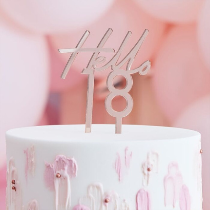 Topo Bolo Acrílico Rosa Gold "Hello 18"