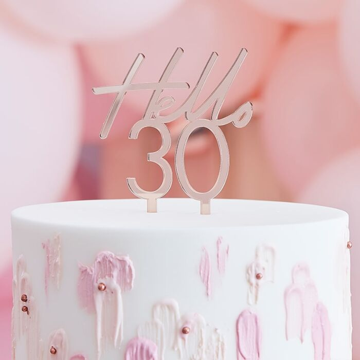 Topo Bolo Acrílico Rosa Gold "Hello 30" - Image 1