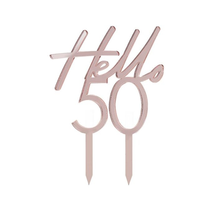 Topo Bolo Acrílico Rosa Gold "Hello 50" - Image 2