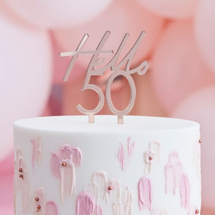 Topo Bolo Acrílico Rosa Gold "Hello 50"