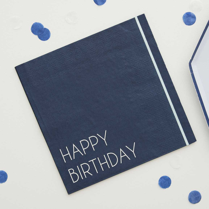 Guardanapos Tons Azul HAPPY BIRTHDAY 33cm - Pack 16 - Image 1
