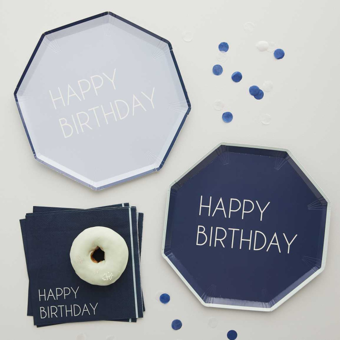 Guardanapos Tons Azul HAPPY BIRTHDAY 33cm - Pack 16 - Image 2