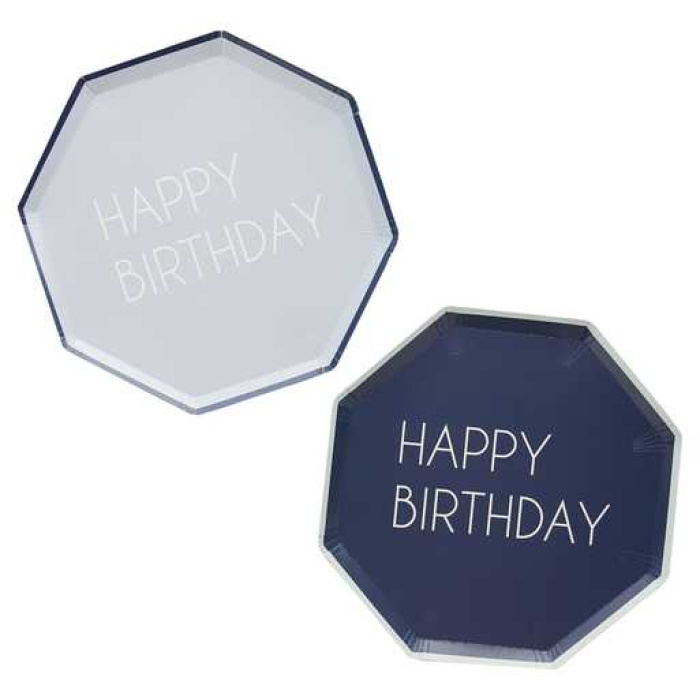 Pratos Tons Azul HAPPY BIRTHDAY 25cm - Pack 8 - Image 2