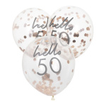 Balões Transparentes "HELLO 50" Confetis Rose Gold - Pack 5 - Image 2