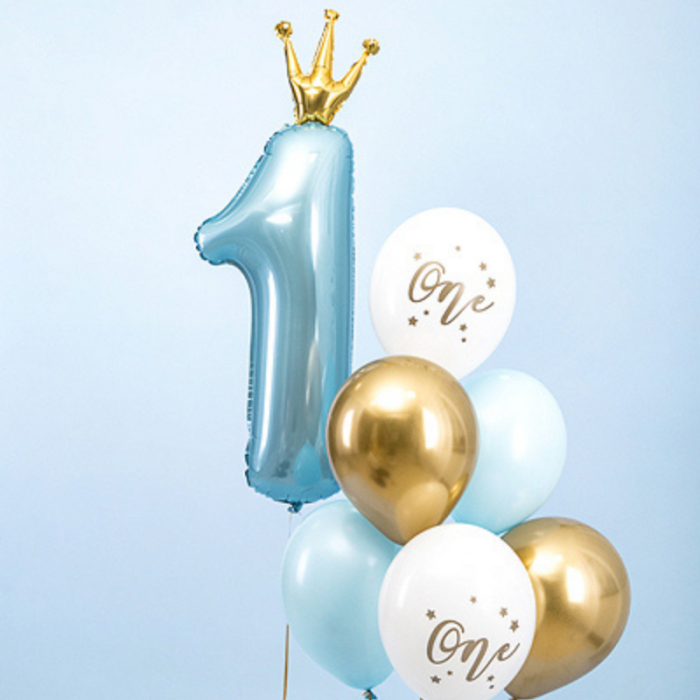 Balão Número 1 Azul com Coroa Ouro - 90cm - Image 3