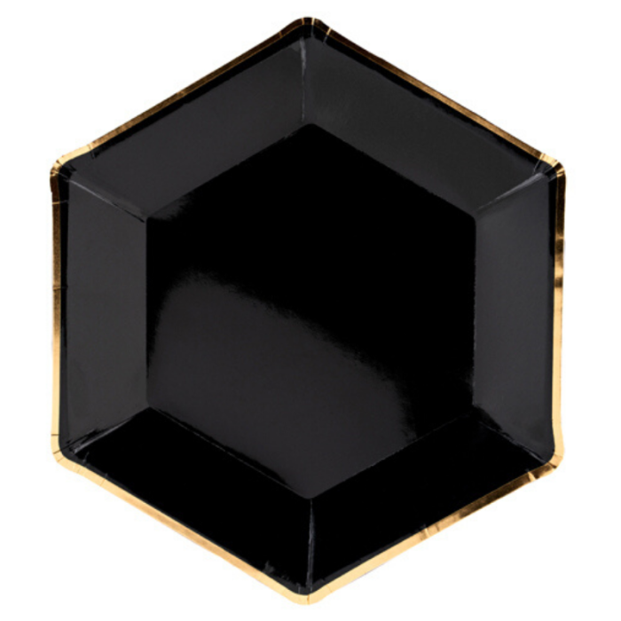 Pratos pretos com contorno ouro 23cm - Pack 6 - Image 1
