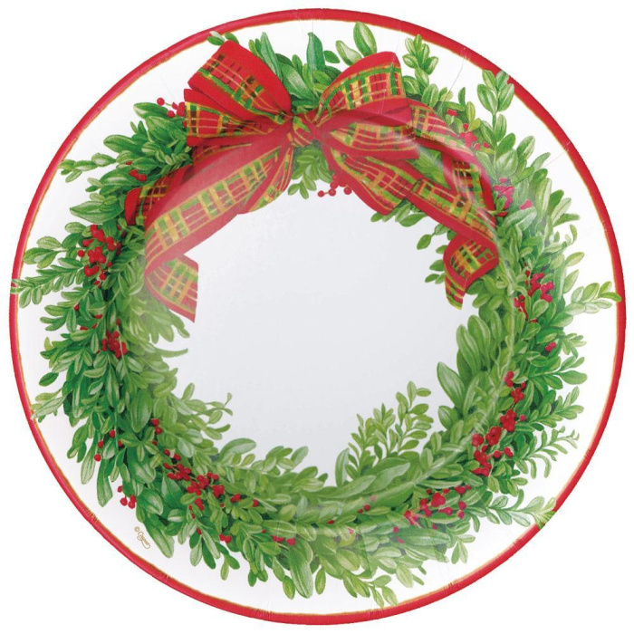Pratos Grande Coroa de Natal 26cm - Pack.8 - Image 1