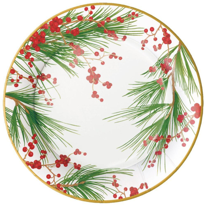 Pratos Grande Flores Natal 26cm - Pack.8 - Image 1