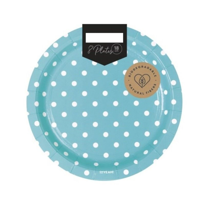 Pratos Menta com Bolinhas Brancas 18cm - Pack 8 - Image 1