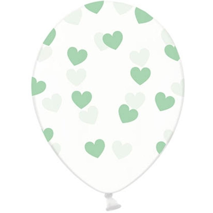 Balões Transparentes com Corações Verde Menta 30cm - Image 1