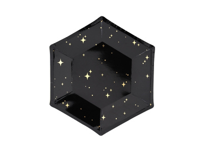 Pratos Pretos com estrelas ouro 20cm - Pack 6 - Image 3