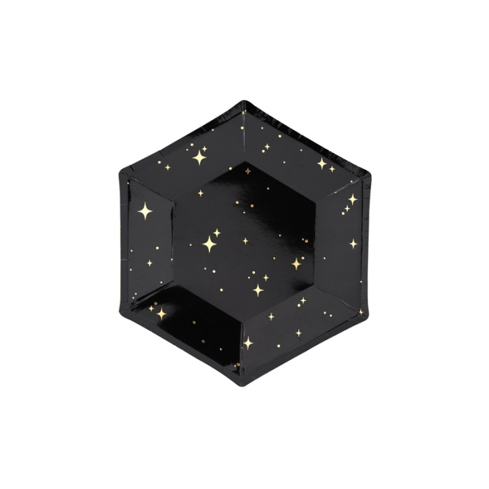 Pratos Pretos com estrelas ouro 20cm - Pack 6 - Image 3