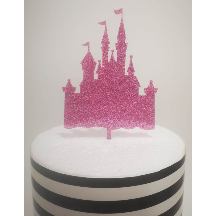 Topo para Bolo Acrilico Castelo Glitter Rosa - Image 3