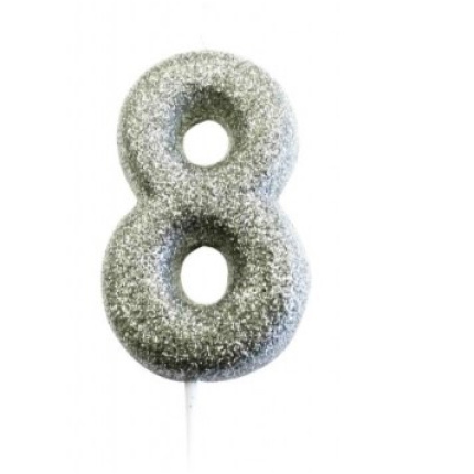 Vela Glitter Prata Nº.8
