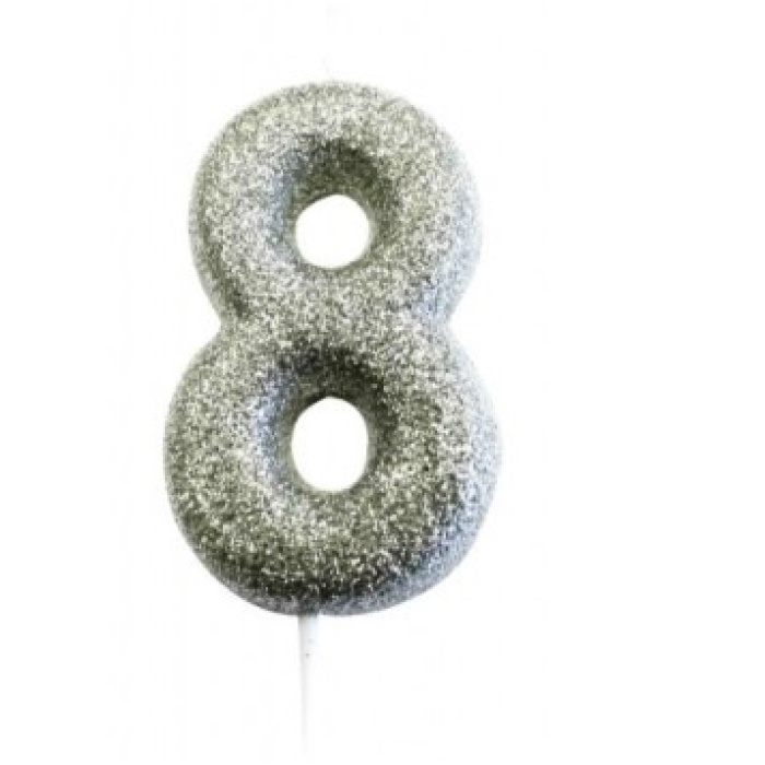 Vela Glitter Prata Nº.8 - Image 1