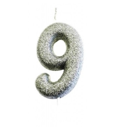 Vela Glitter Prata Nº.9