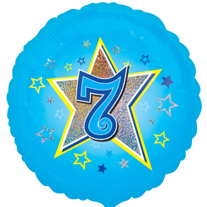 Balão 7 Anos Azul com Estrela Prata - 45cm - Image 1