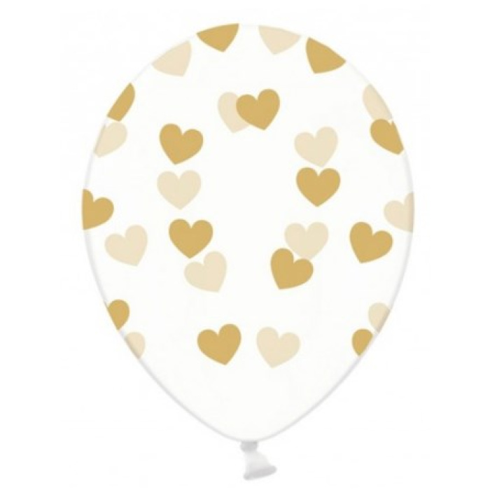 Balão Látex Transparente Corações Ouro - Image 1