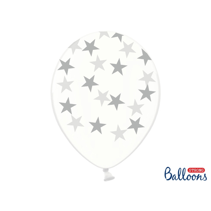 Balões Transparentes Estrelas Prata 30cm - Image 1