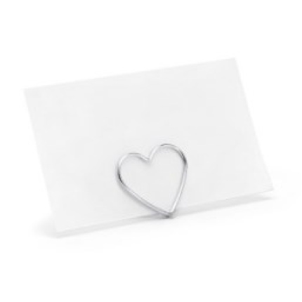 Marcadores de Mesa Clip Forma Coração Prata - Pack.10