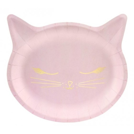 Gatinha Pratos Rosa e Ouro - Pack 6