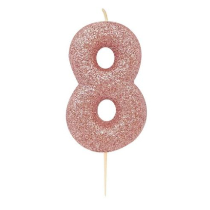Vela Glitter Rose Gold Nº 8