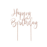 Topo de Bolo Acrílico Glitter Rosa Gold "Happy Birthday" - Image 2