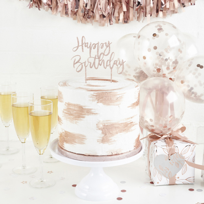 Topo de Bolo Acrílico Glitter Rosa Gold "Happy Birthday" - Image 3