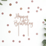 Topo de Bolo Acrílico Glitter Rosa Gold "Happy Birthday"