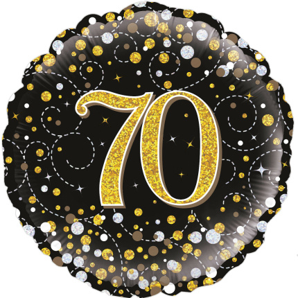 Balão 70 Anos Preto e Ouro - 45cm