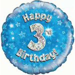 Balão 3 Anos Azul e Prata - 45cm