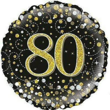 Balão 80 Anos Preto e Ouro - 45cm