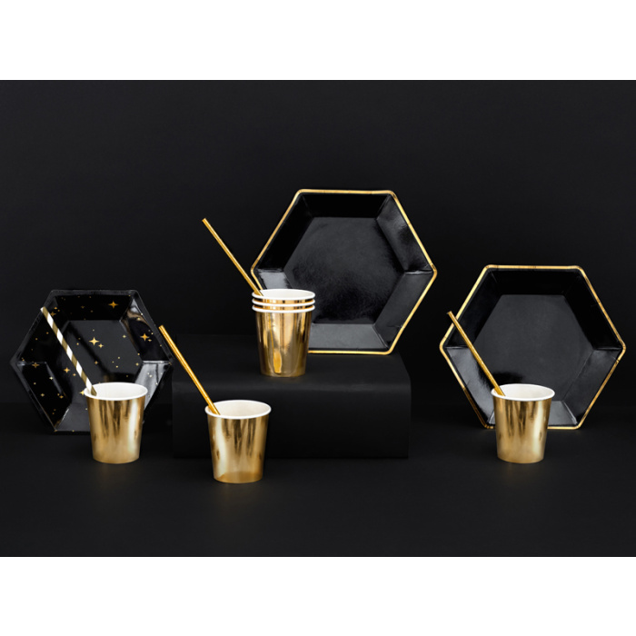 Pratos pretos com contorno ouro 23cm - Pack 6 - Image 2