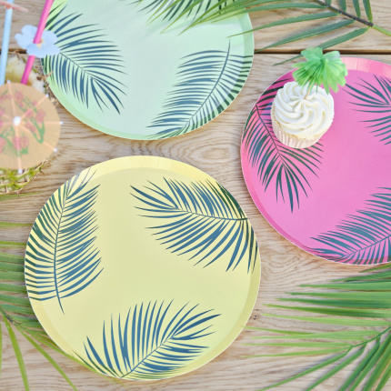 Pratos Havai Tiki Folhas Tropicais - Pack.8