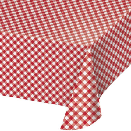 Toalha de Mesa Papel Xadrez Vermelho e Branco 259cm