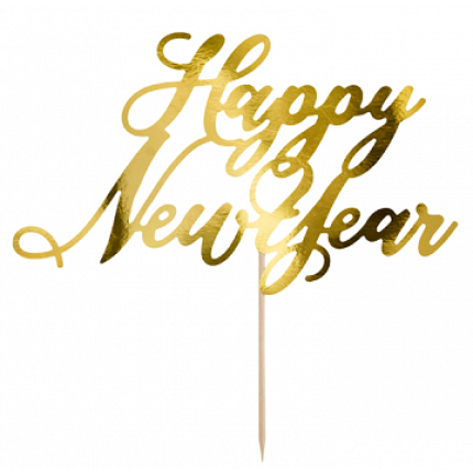 Topo de Bolo Happy New Year Ouro
