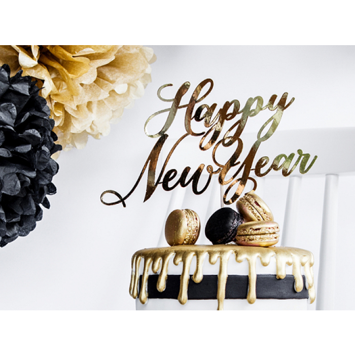 Topo de Bolo Happy New Year Ouro - Image 2