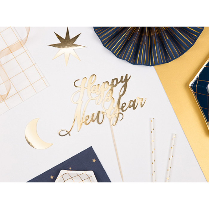 Topo de Bolo Happy New Year Ouro - Image 3