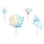 Topo de Bolo Sereia Fundo do Mar - Pack 4