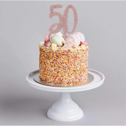 Topo de Bolo Acrílico Glitter Rosa Gold "50"