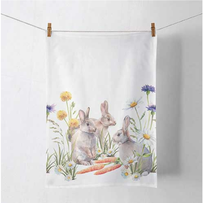Pano Cozinha Coelhos e Flores - 50x70cm - Image 1
