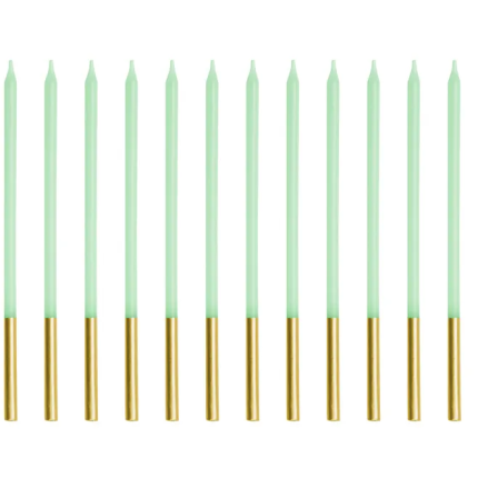 Velas Altas Verde e Dourado 14cm - Pack.12