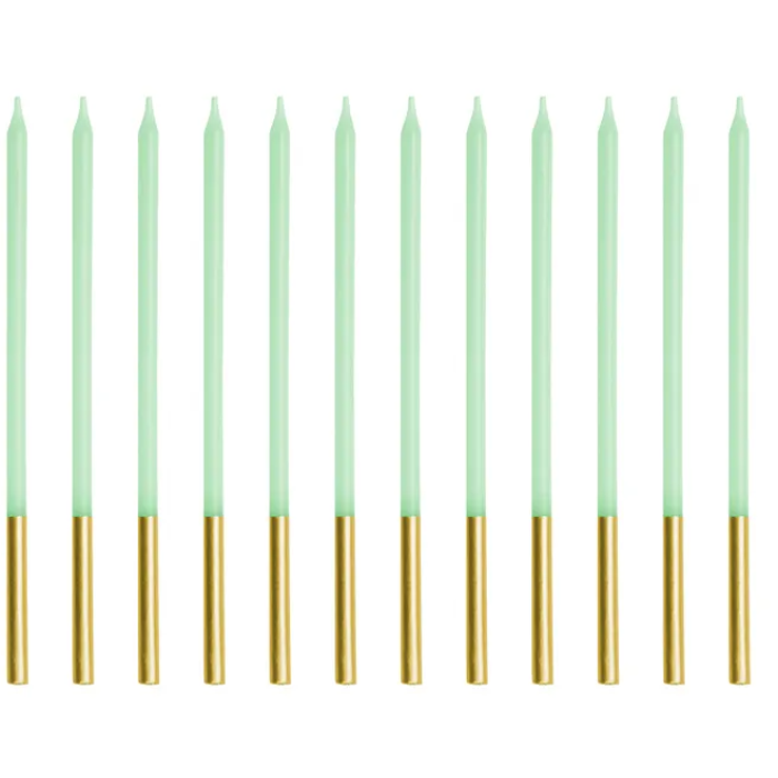 Velas Altas Verde e Dourado 14cm - Pack.12 - Image 1