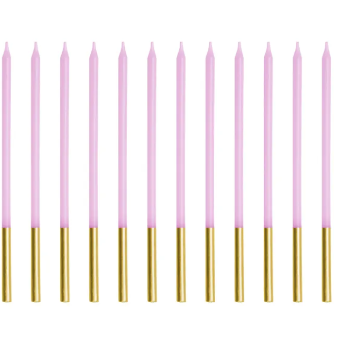 Velas Altas Lilás e Dourado 14cm - Pack.12 - Image 1