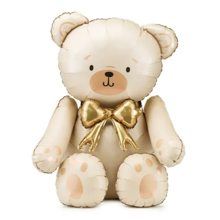 Balão Ar Urso Sentado Laço Ouro - 75x84cm - Image 1