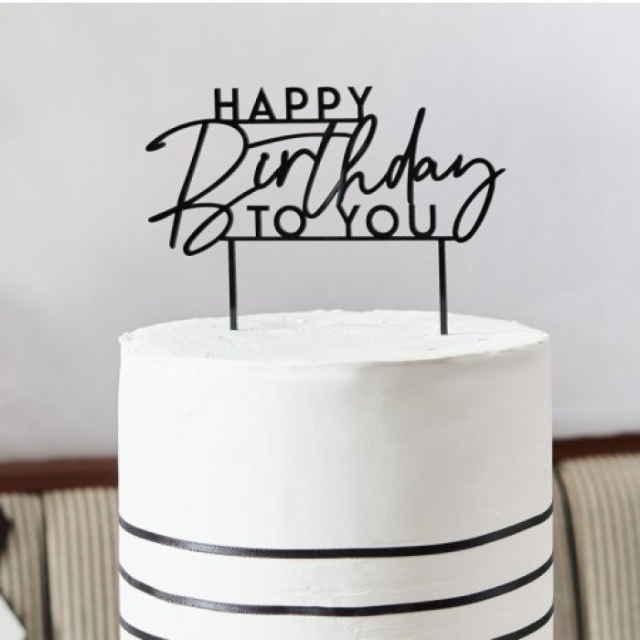 Topo de Bolo "HAPPY BIRTHDAY TO YOU" Acrílico Preto - Image 2