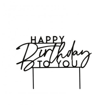 Topo de Bolo "HAPPY BIRTHDAY TO YOU" Acrílico Preto