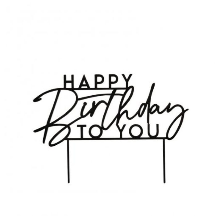 Topo de Bolo "HAPPY BIRTHDAY TO YOU" Acrílico Preto - Image 1