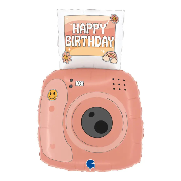 Balão Máquina Fotográfica Happy Birthday- 61cm - Image 1